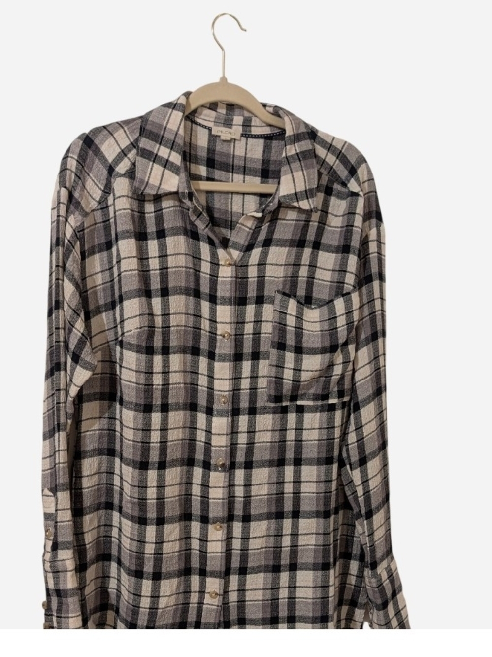 Pre-owned Women Plaid Button-Down Shirt - Black & Cream
